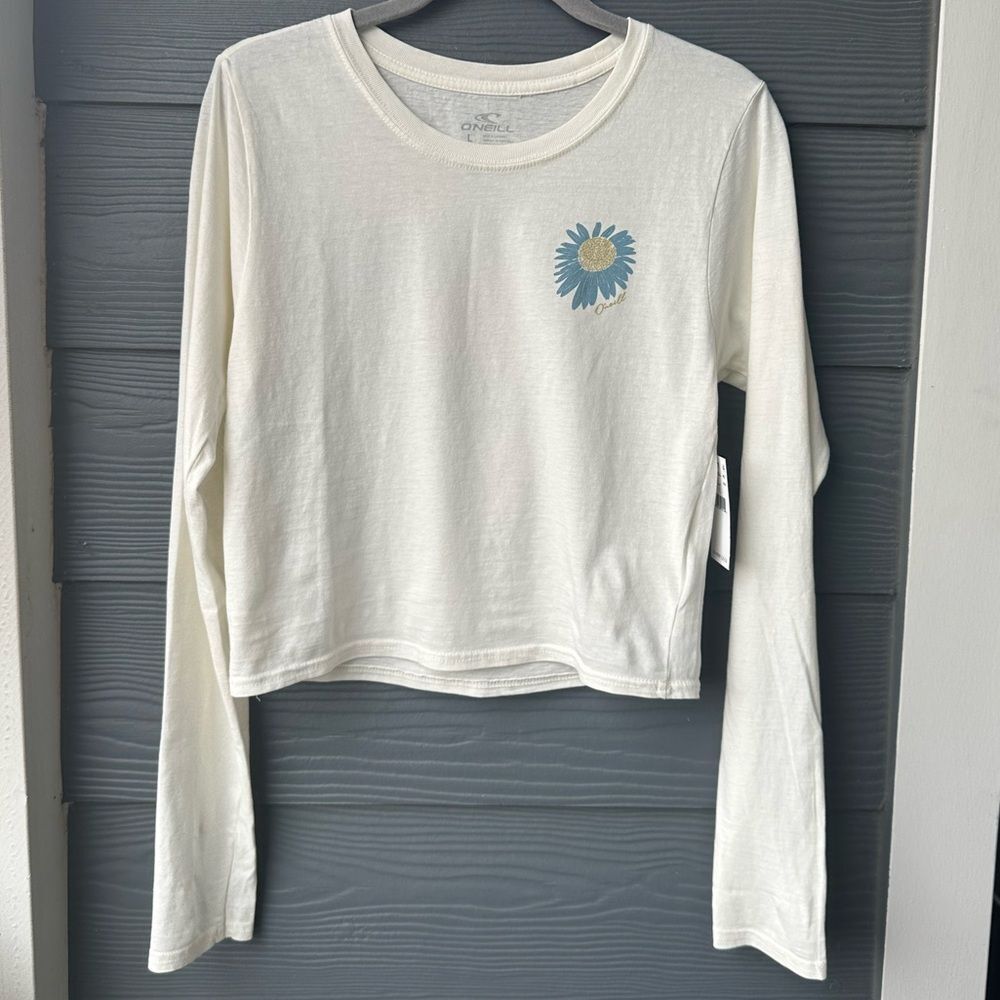 NWT O'Neill Cropped White Floral Long Sleeve Size L